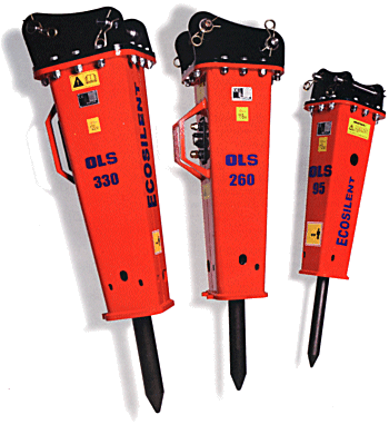 Bild: Die Hydraulikhämmer OLS 330, OLS 260, OLS 95 - von links nach rechts Bild: Die Hydraulikhämmer OLS 330, OLS 260, OLS 95 - von links nach rechts
